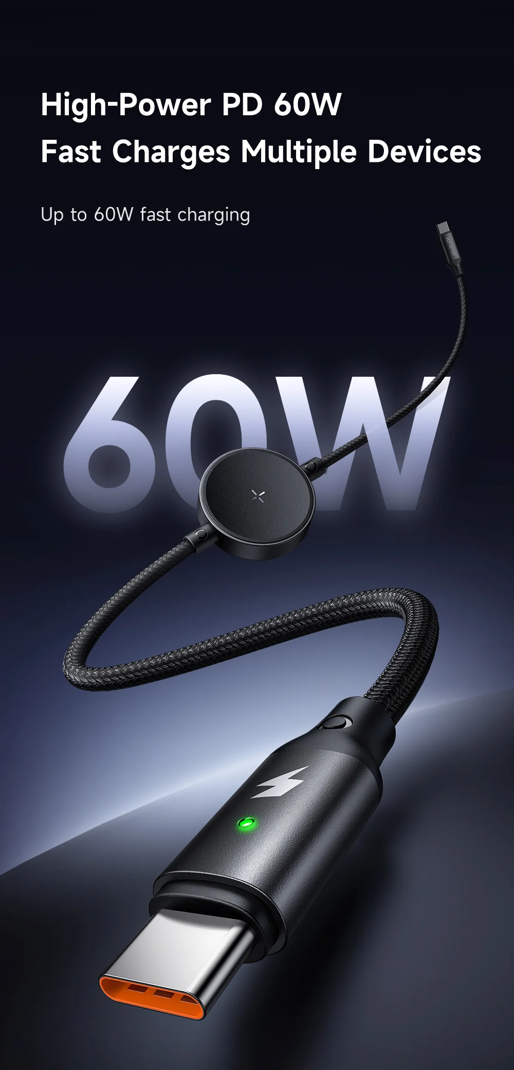 MCDODO CA-4170 1.5m Type-C to Type-C 60W Charging Cable with Wireless Charger for Samsung Watch 5