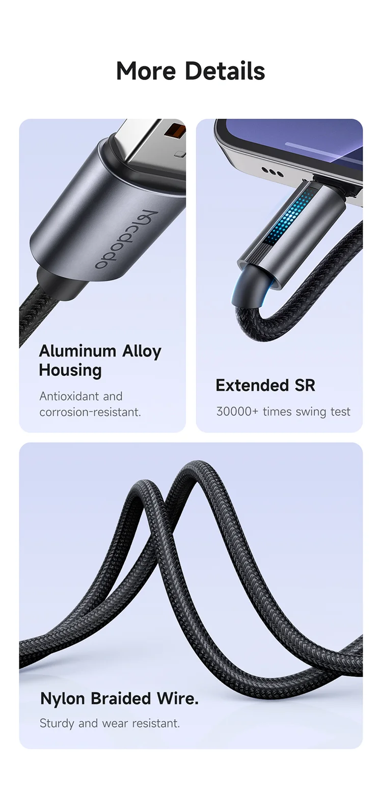 MCDODO CA-5180 1.2m USB-A to Type-C 6A 100W Charging Data Cable with Breathing Light - Black 10