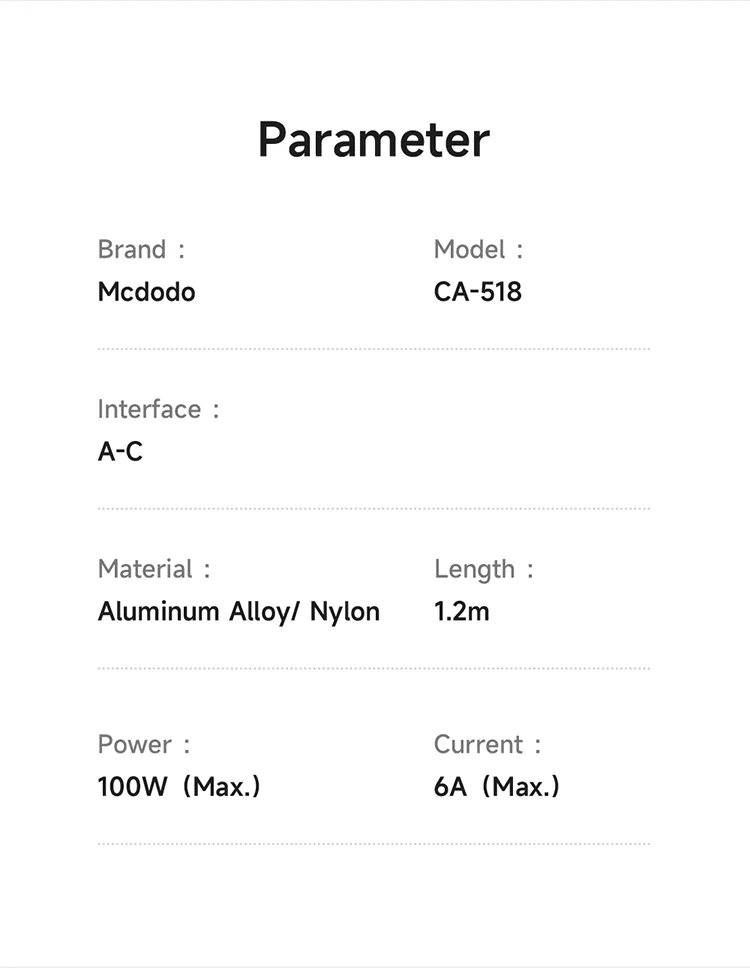 MCDODO CA-5180 1.2m USB-A to Type-C 6A 100W Charging Data Cable with Breathing Light - Black 12