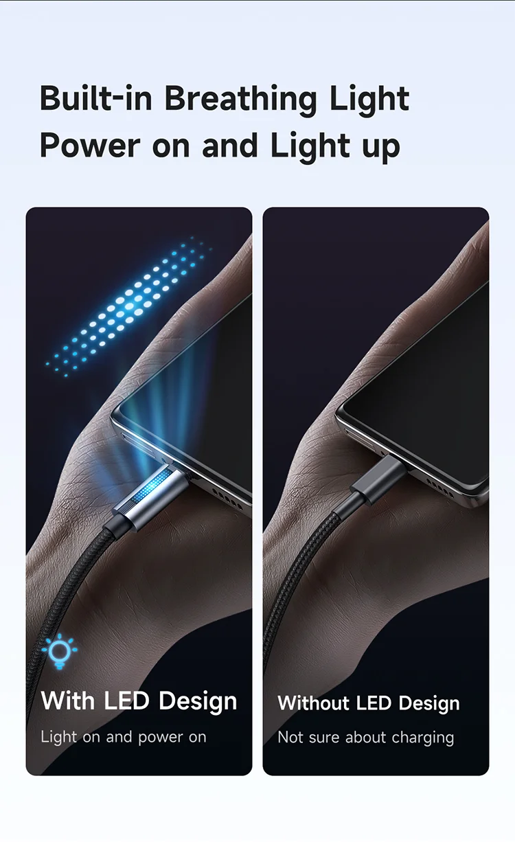 MCDODO CA-5180 1.2m USB-A to Type-C 6A 100W Charging Data Cable with Breathing Light - Black 3