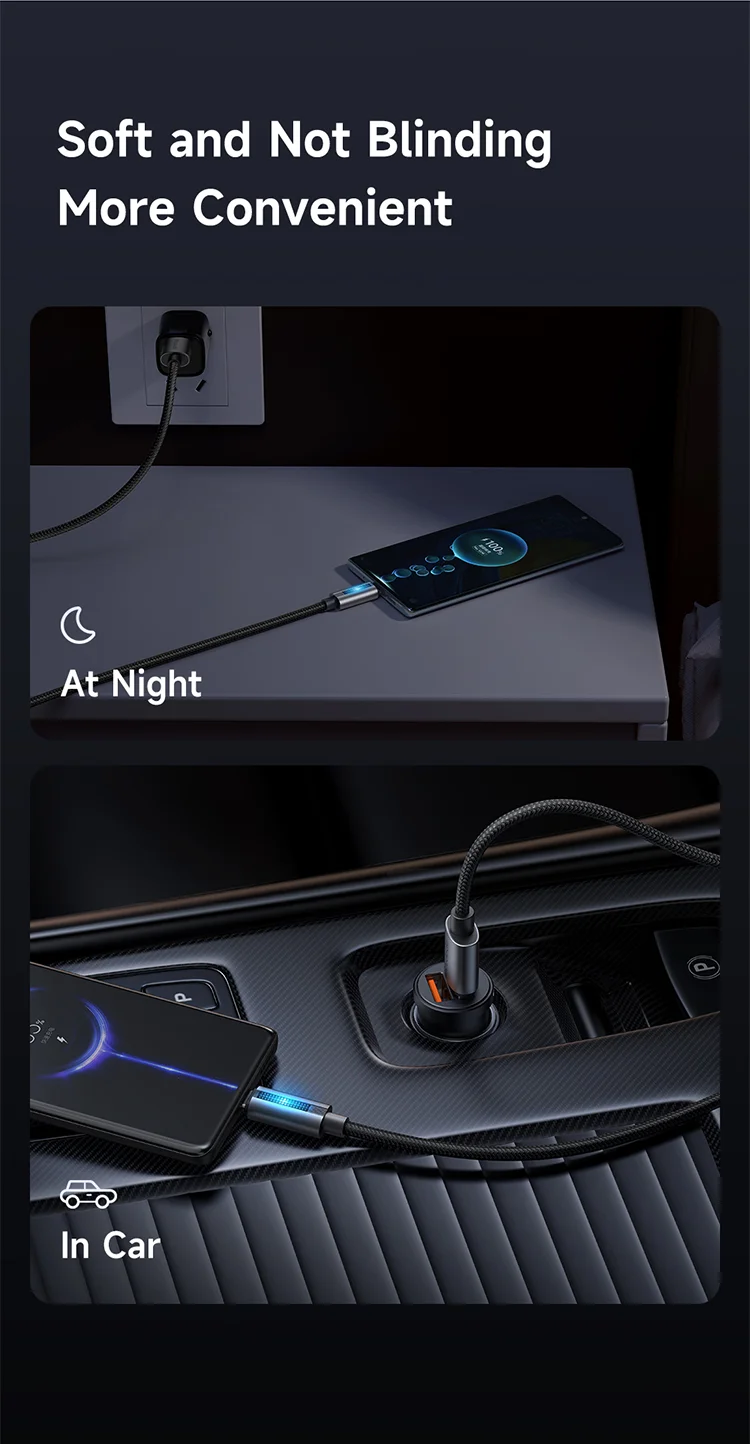 MCDODO CA-5180 1.2m USB-A to Type-C 6A 100W Charging Data Cable with Breathing Light - Black 4