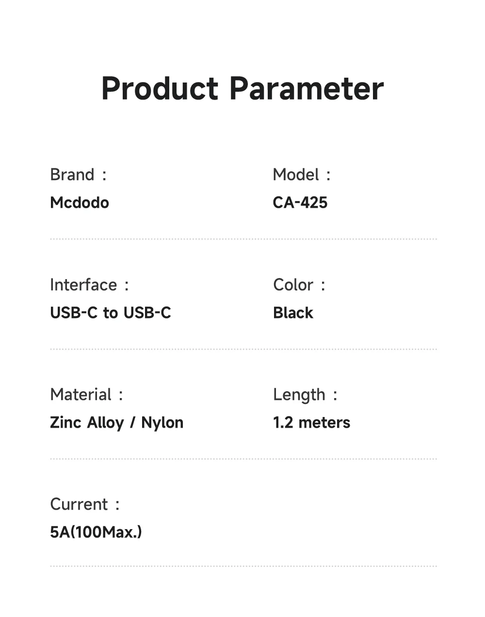 MCDODO CA-4250 1.2m Type-C to Type-C Cable 100W Fast Charging Nylon Braided Data Cable 15