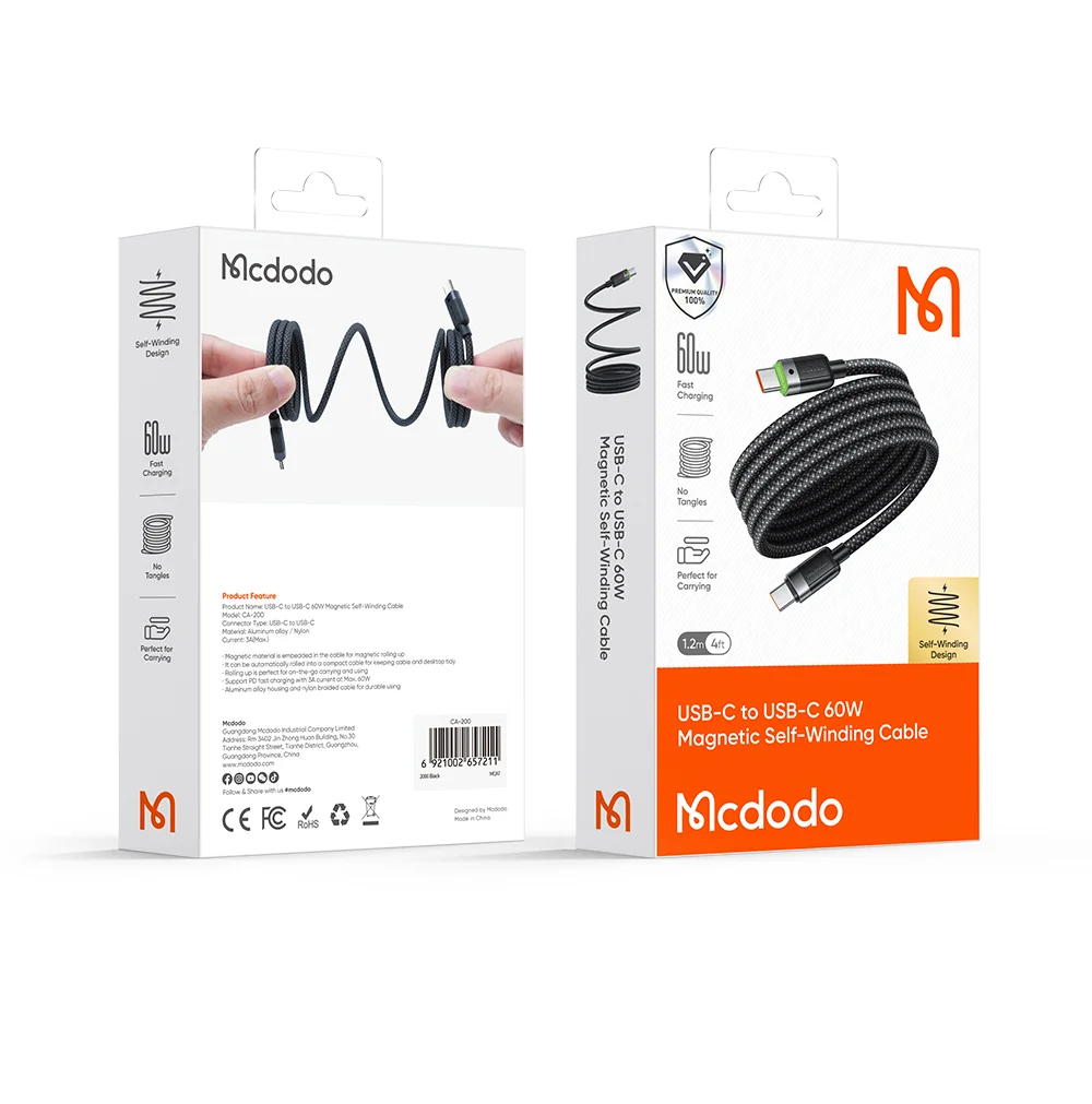 MCDODO CA-2000 1.2m Type-C to Type-C 60W Fast Charging Cable Data Cord 15