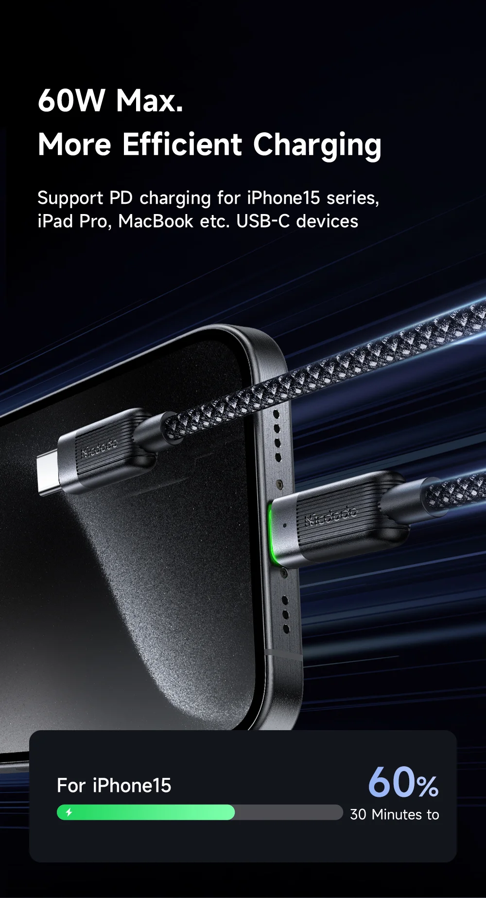 MCDODO CA-2000 1.2m Type-C to Type-C 60W Fast Charging Cable Data Cord 7