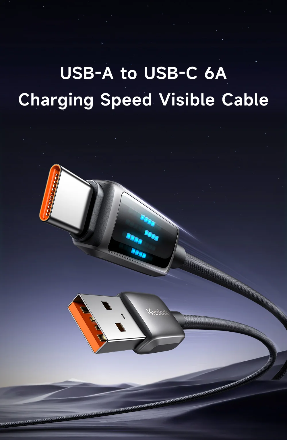 MCDODO CA-2350 1.2m USB-A to Type-C 6A Fast Charging Data Cable Charging Speed Visible 1
