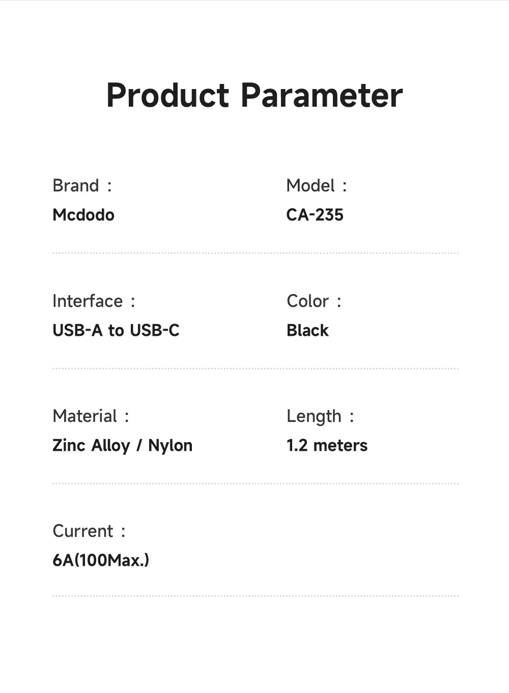 MCDODO CA-2350 1.2m USB-A to Type-C 6A Fast Charging Data Cable Charging Speed Visible 13