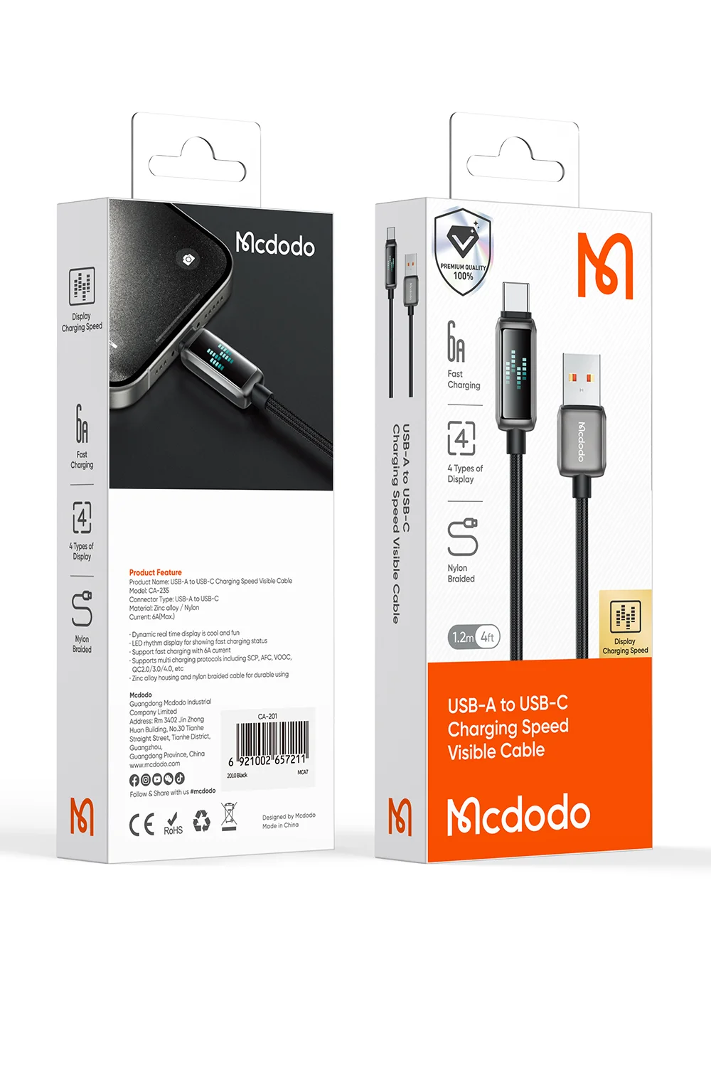MCDODO CA-2350 1.2m USB-A to Type-C 6A Fast Charging Data Cable Charging Speed Visible 14