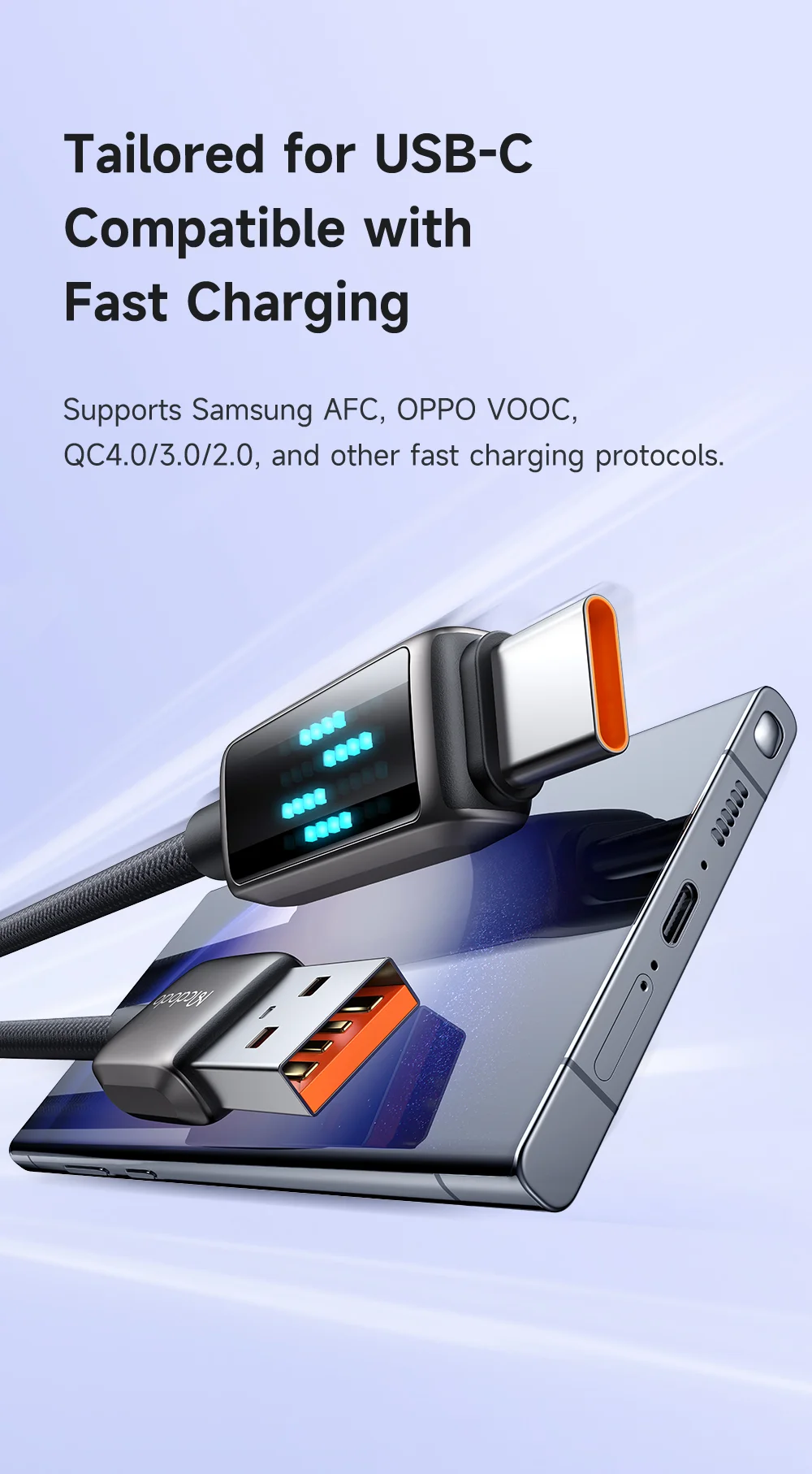 MCDODO CA-2350 1.2m USB-A to Type-C 6A Fast Charging Data Cable Charging Speed Visible 6