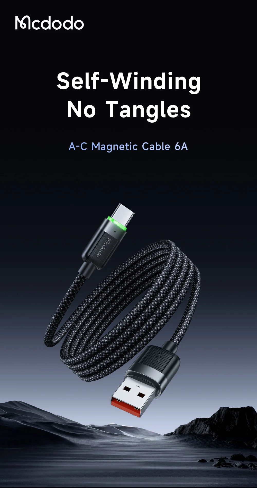 MCDODO CA-5650 1.2m USB-A to USB-C 6A Fast Charging Cable Magnetic Data Cord 1