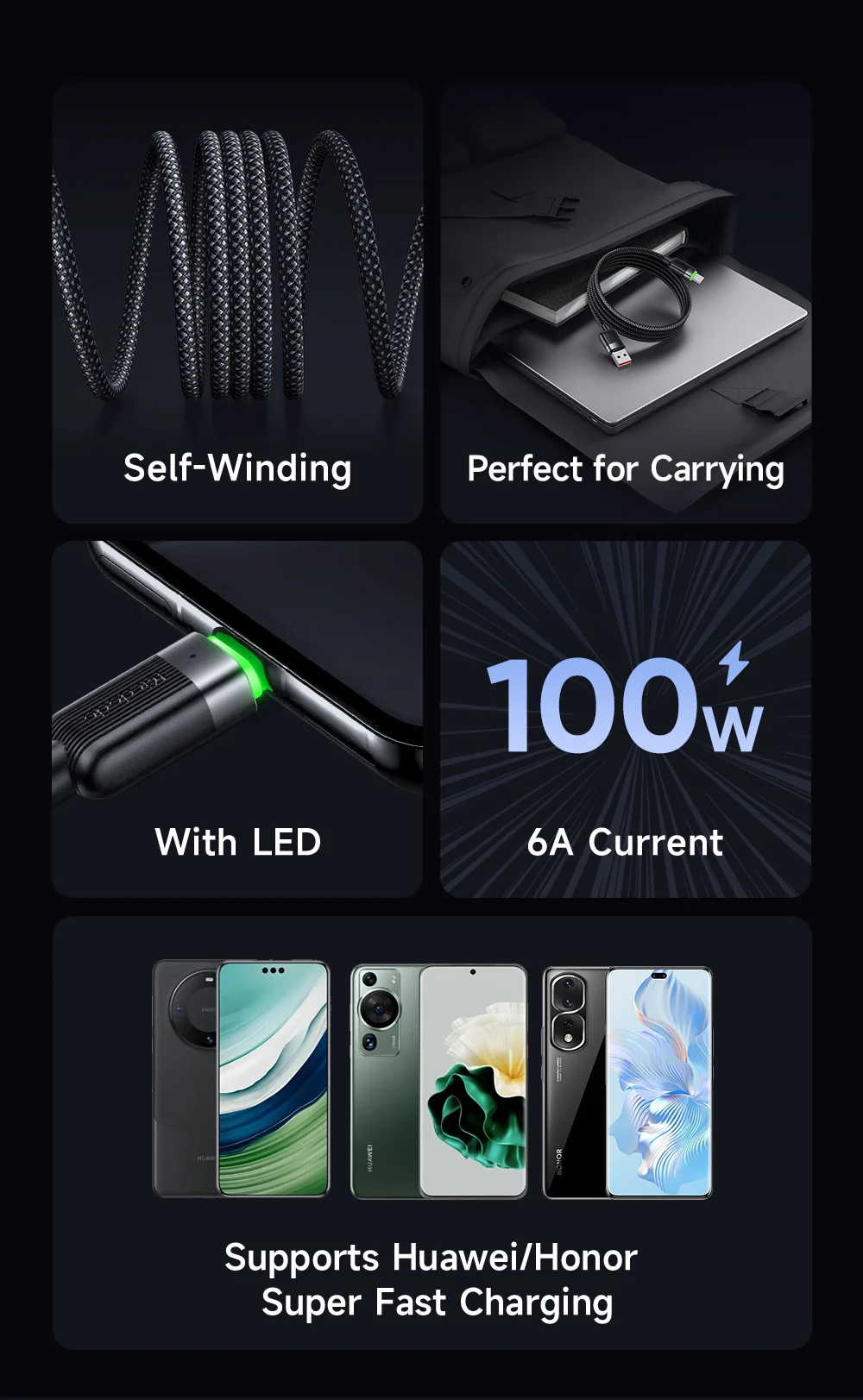 MCDODO CA-5650 1.2m USB-A to USB-C 6A Fast Charging Cable Magnetic Data Cord 2