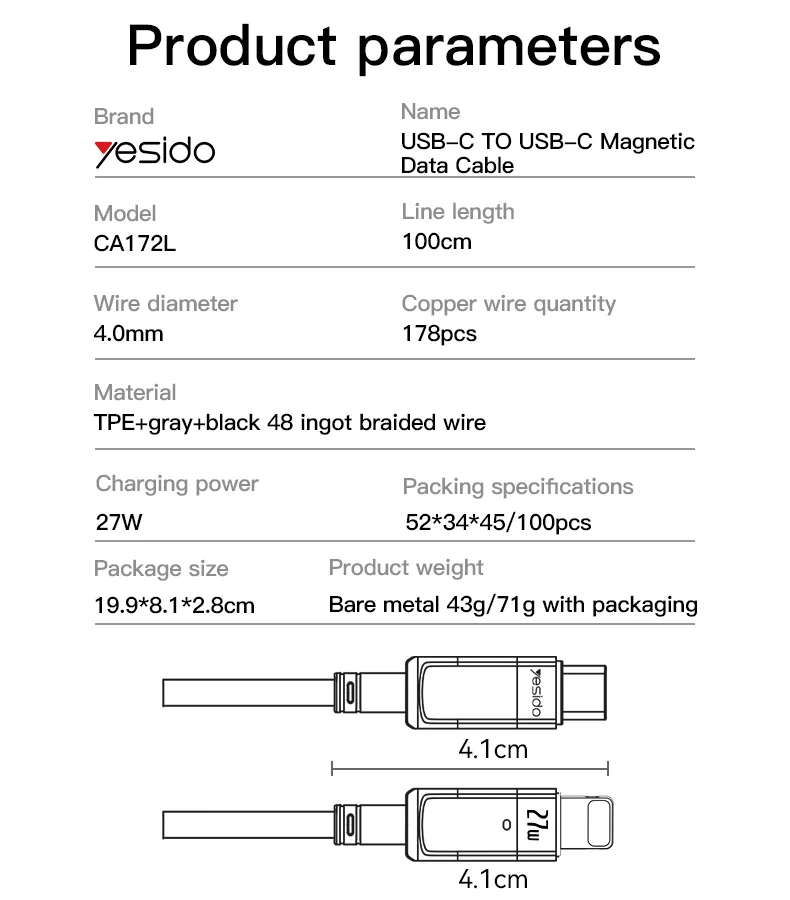 Cabo magnético trançado YESIDO CA172L Type-C para iP, para sincronização de dados e carregamento 12