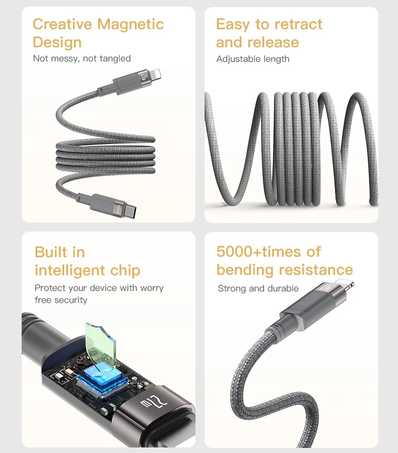 Cabo magnético trançado YESIDO CA172L Type-C para iP, para sincronização de dados e carregamento 2