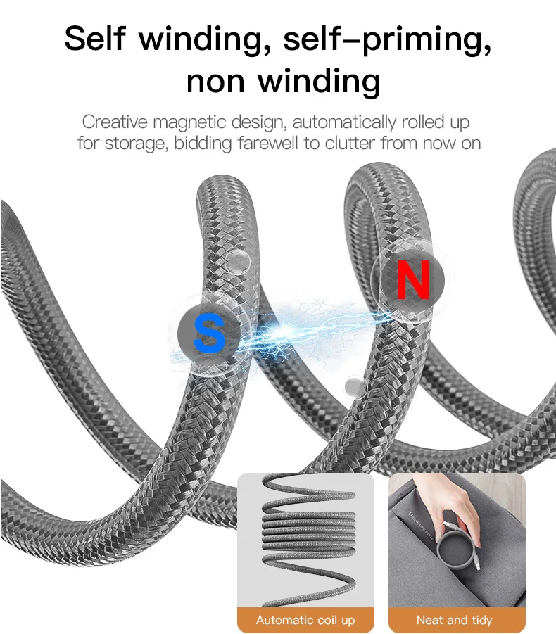 Cabo magnético trançado YESIDO CA172L Type-C para iP, para sincronização de dados e carregamento 3