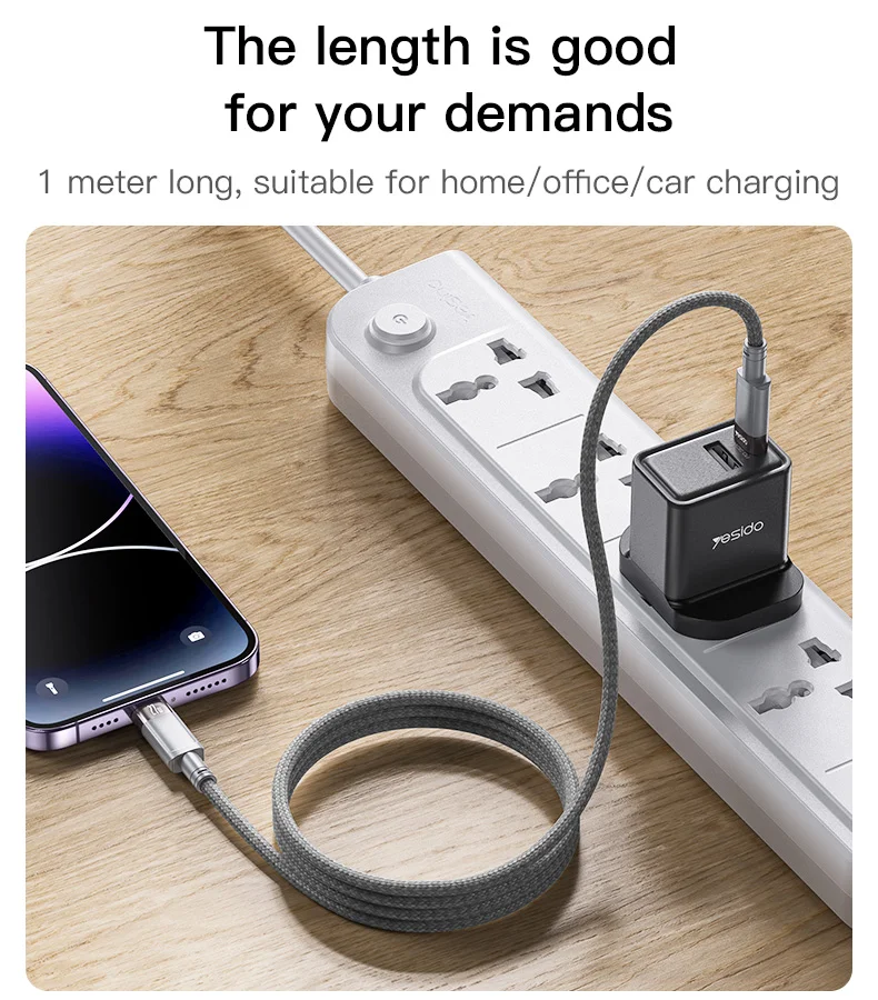 YESIDO CA172L Type-C to iP Magnetic Cable Braided Data Sync Charging Cord 4