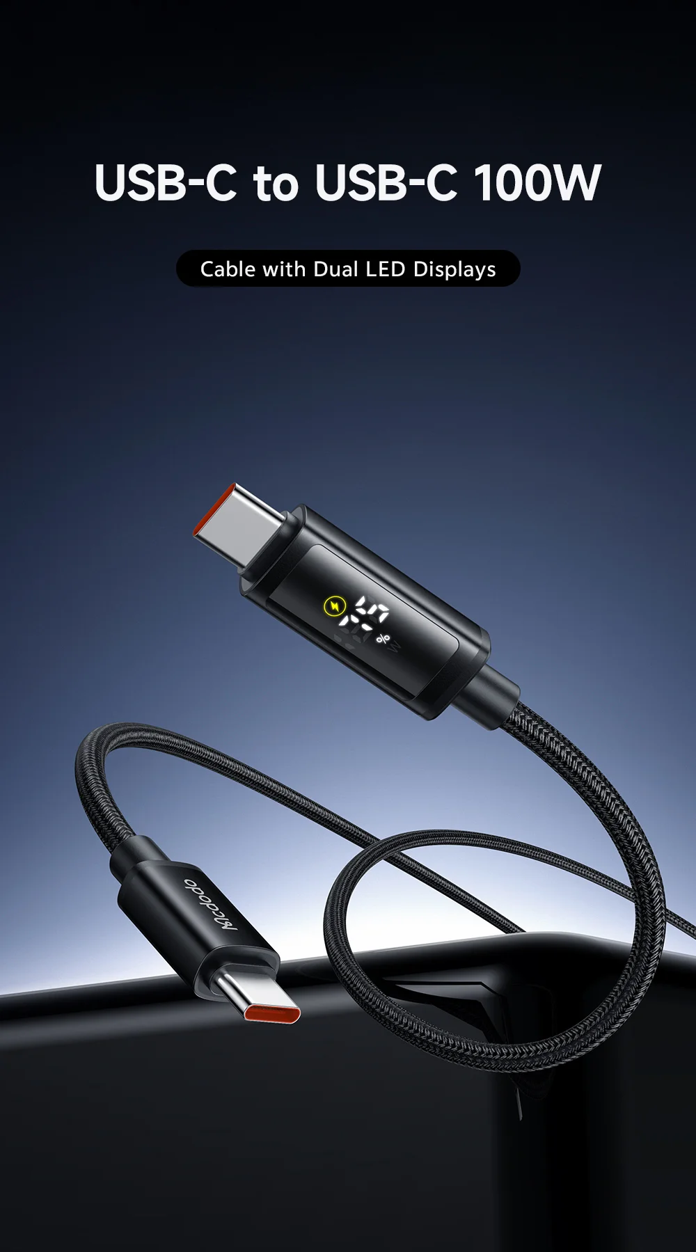MCDODO CA-8000 1.2m Digital Display PD 100W Fast Charging USB C to USB C Data Cable 1