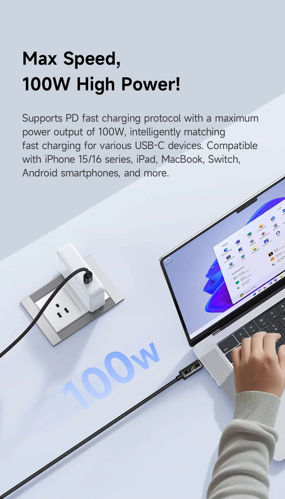 MCDODO CA-8000 1.2m Digital Display PD 100W Fast Charging USB C to USB C Data Cable 4