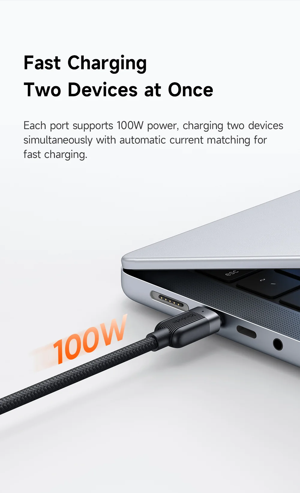 MCDODO CA-7380 1.5m USB C to Dual USB C Magnetic Splitter Cord 100W Fast Charging Cable 4