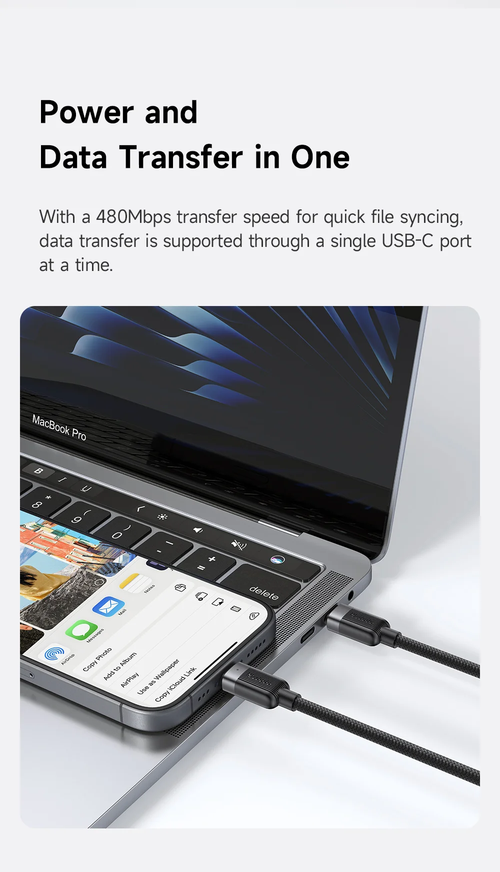 MCDODO CA-7380 1.5m USB C to Dual USB C Magnetic Splitter Cord 100W Fast Charging Cable 5