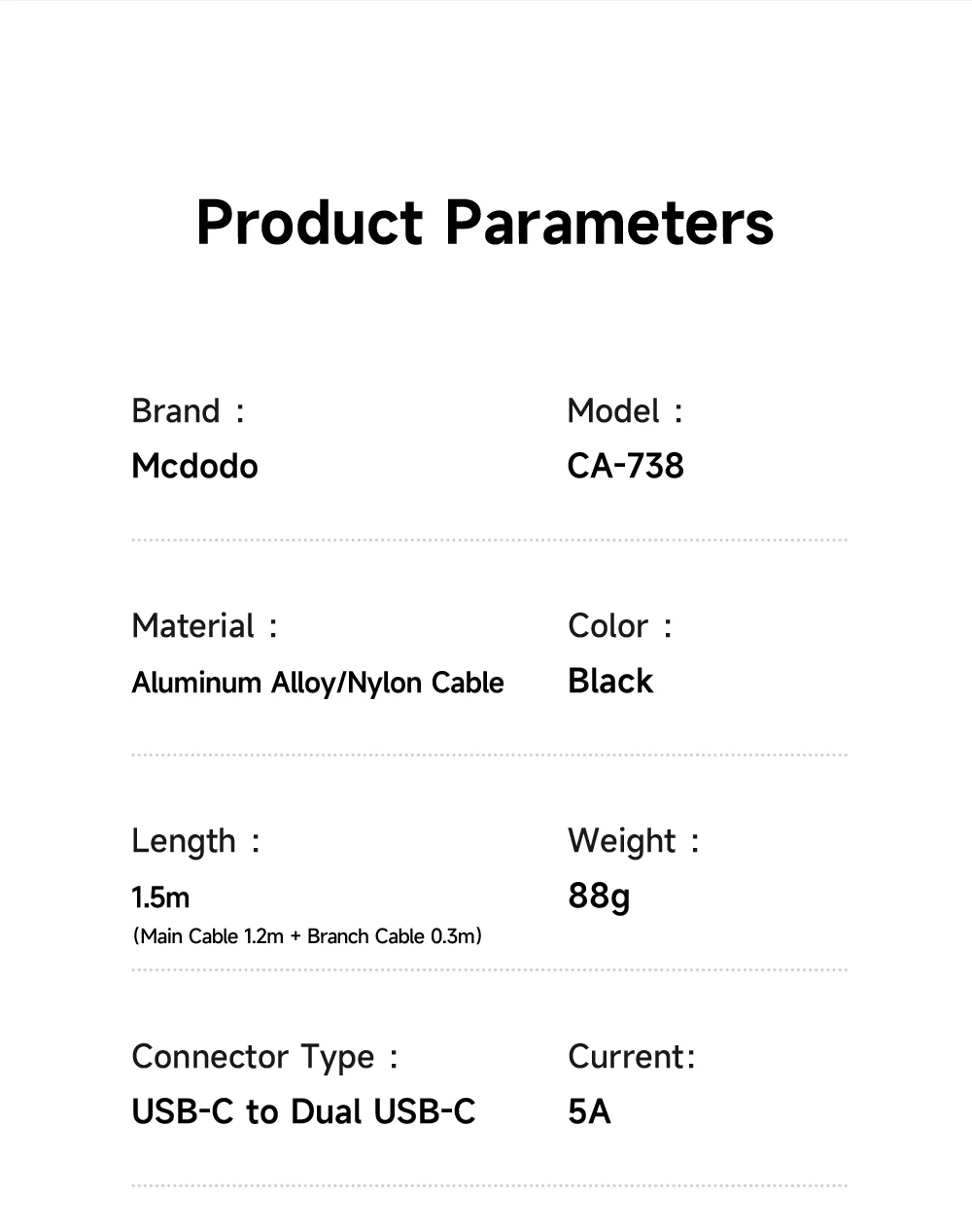 MCDODO CA-7380 1.5m USB C to Dual USB C Magnetic Splitter Cord 100W Fast Charging Cable 6