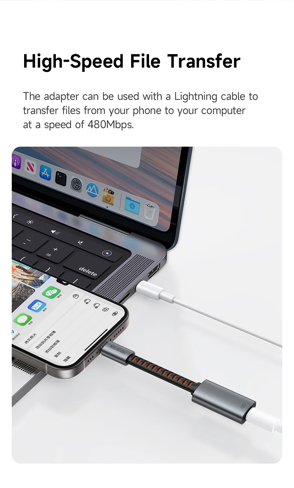 MCDODO CA-4870 MDD Nordic Series 8Pin Female to USB-C Male Adapter Cable 24W Fast Charging Data Transfer Cord - Black 4