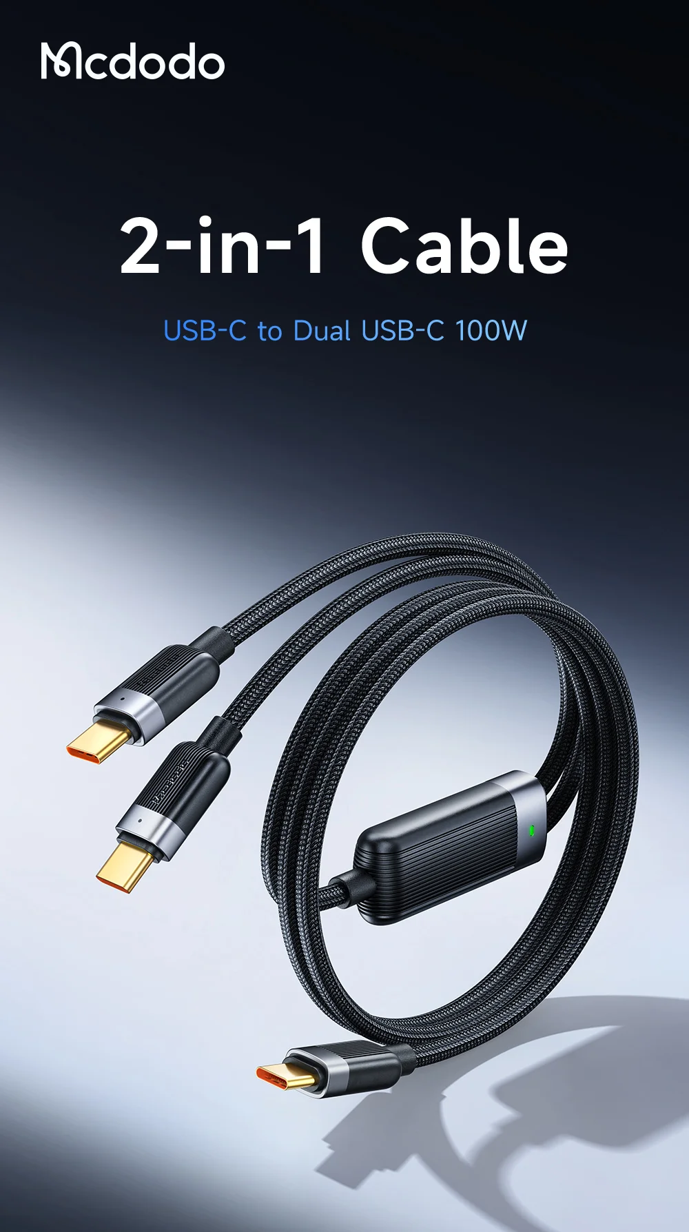 MCDODO CA-6780-IN-1 USB-C Fast Charging Cable Dual USB-C Ports 100W Charging Cord 1.5m Braided 1
