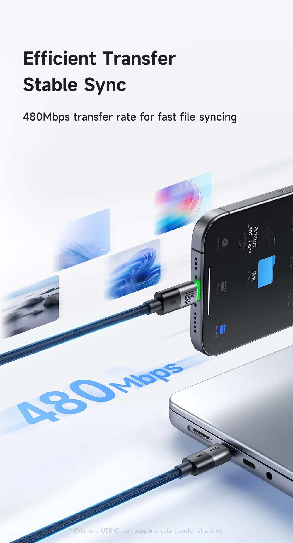 MCDODO CA-6700 2-in-1 Fast Charging Cable 100W USB-C to USB-C+iP Braided Cord 1.5m for Multiple Devices 11