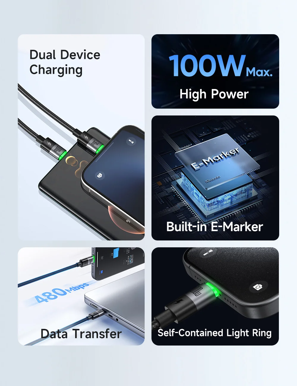 MCDODO CA-6700 2-in-1 Fast Charging Cable 100W USB-C to USB-C+iP Braided Cord 1.5m for Multiple Devices 2