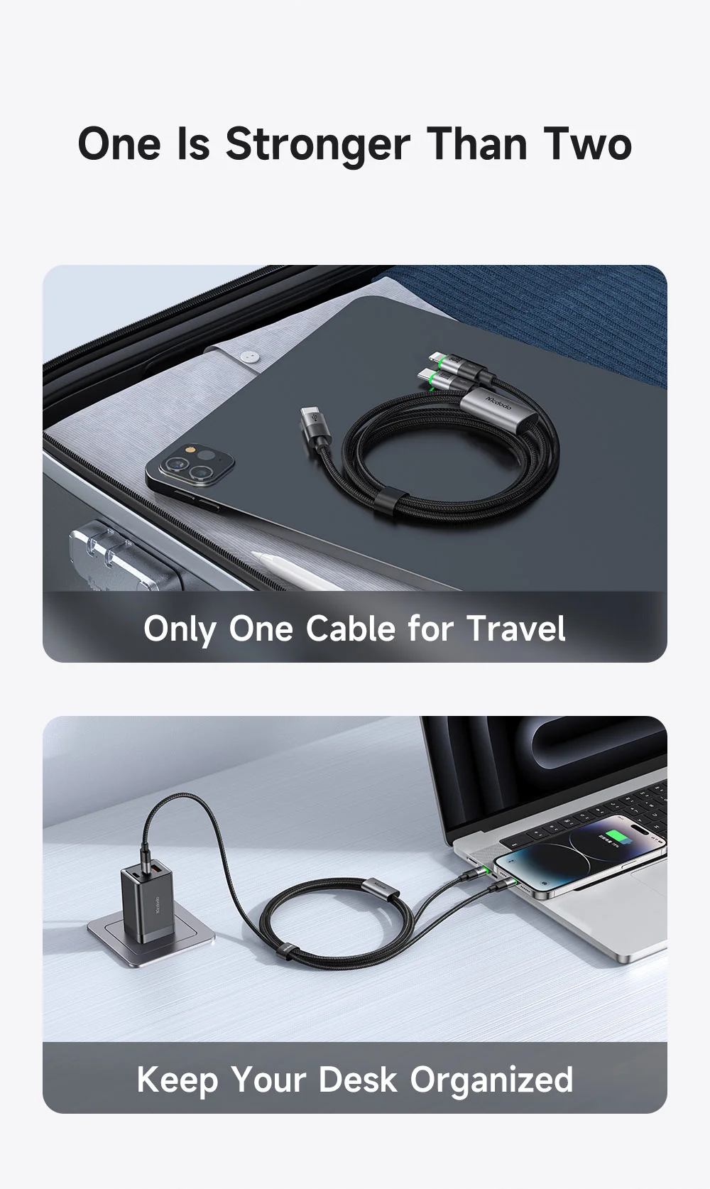 MCDODO CA-6700 2-in-1 Fast Charging Cable 100W USB-C to USB-C+iP Braided Cord 1.5m for Multiple Devices 5