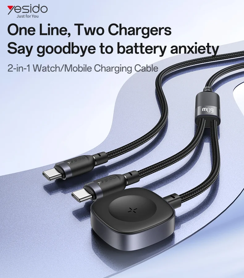YESIDO CA136C 2 in 1 USB C to USB C / for Apple Watch Charger Dock 60W Fast Charging Cable 1