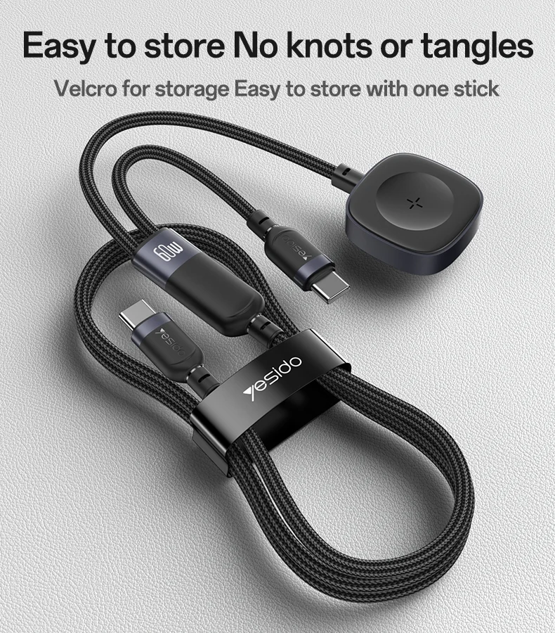 YESIDO CA136C 2 in 1 USB C to USB C / for Apple Watch Charger Dock 60W Fast Charging Cable 10