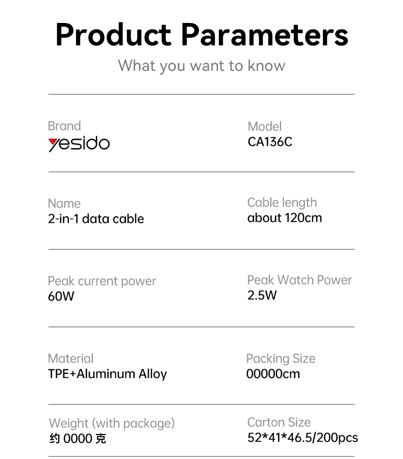 YESIDO CA136C 2 in 1 USB C to USB C / for Apple Watch Charger Dock 60W Fast Charging Cable 11