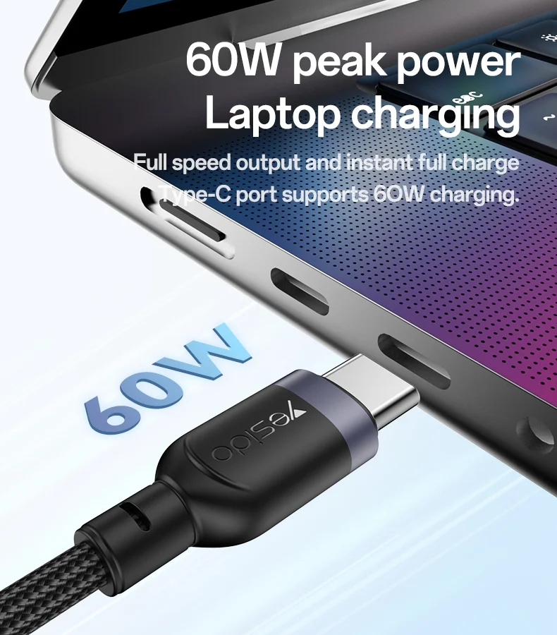 YESIDO CA136C 2 in 1 USB C to USB C / for Apple Watch Charger Dock 60W Fast Charging Cable 3