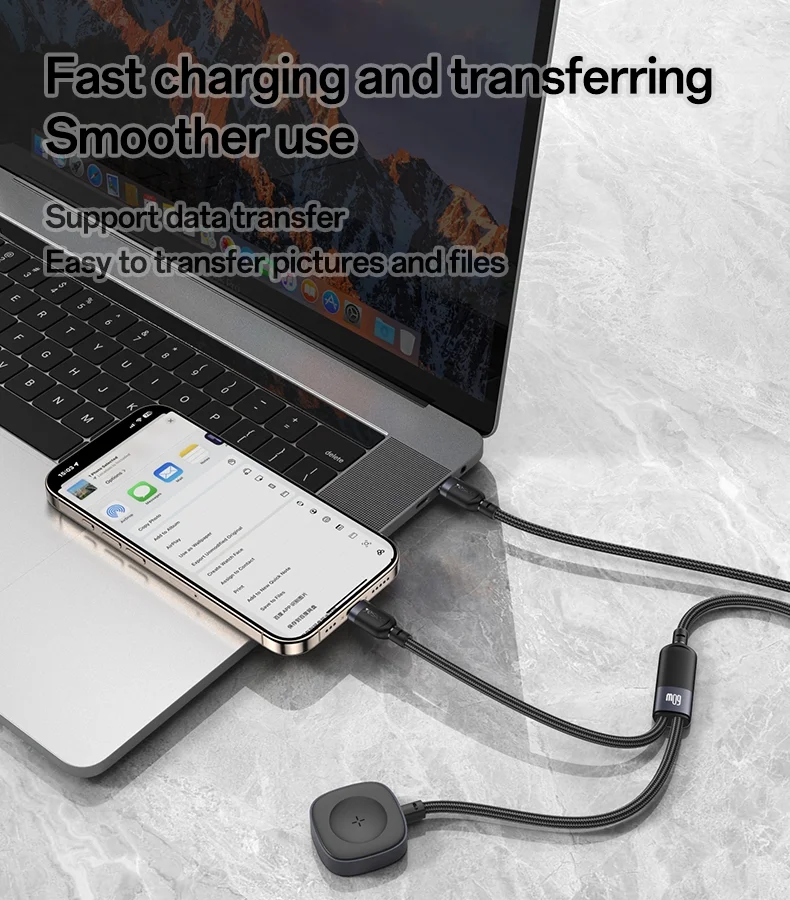 YESIDO CA136C 2 in 1 USB C to USB C / for Apple Watch Charger Dock 60W Fast Charging Cable 8