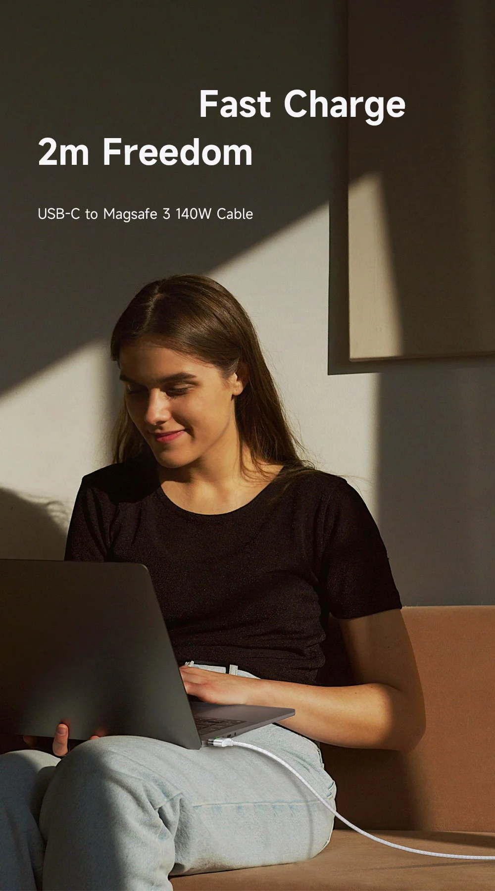 MCDODO CA-207 2m 140W USB C to Compatible with MagSafe 3 Cable with Indicator Light Nylon Braided Charging Cord - White 1