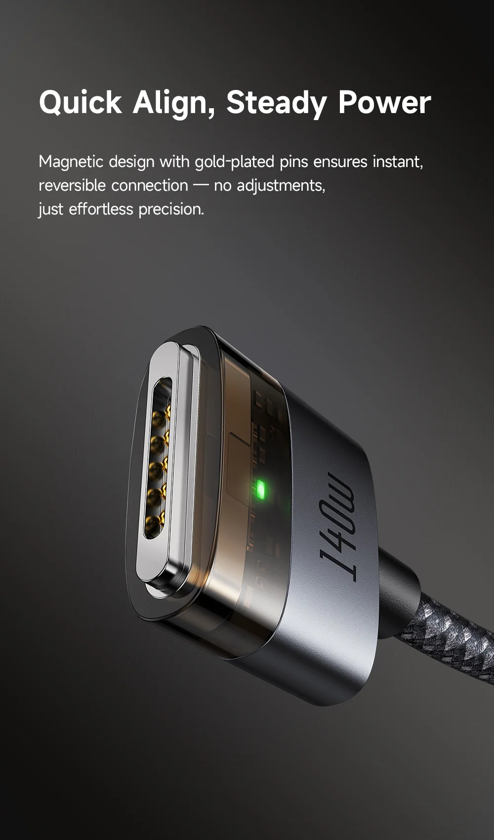 MCDODO CA-207 2m 140W USB C to Compatible with MagSafe 3 Cable with Indicator Light Nylon Braided Charging Cord - Black 3