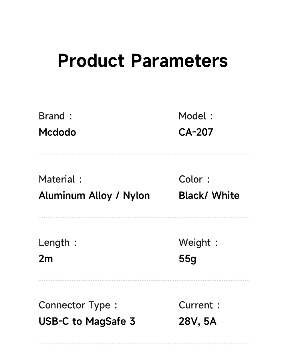 MCDODO CA-207 2m 140W USB C to Compatible with MagSafe 3 Cable with Indicator Light Nylon Braided Charging Cord - White 6