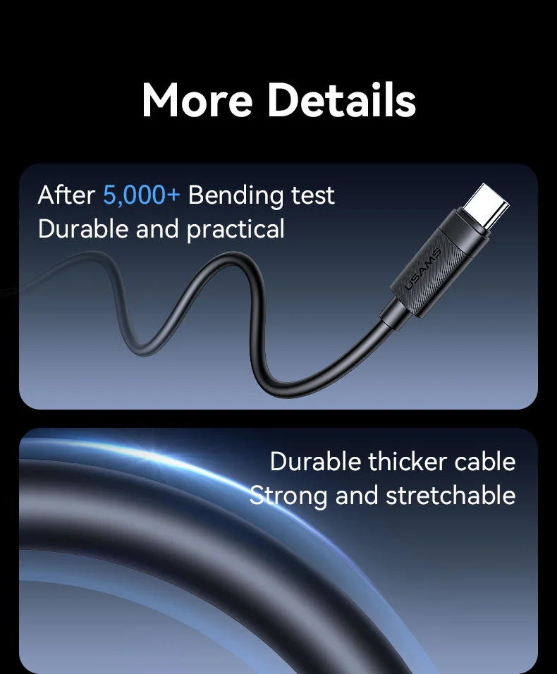 USAMS SJ777 U94 3A 18W USB-A to Type-C Fast Charging Cable Data Transfer Cord for Phones / Tablets 7