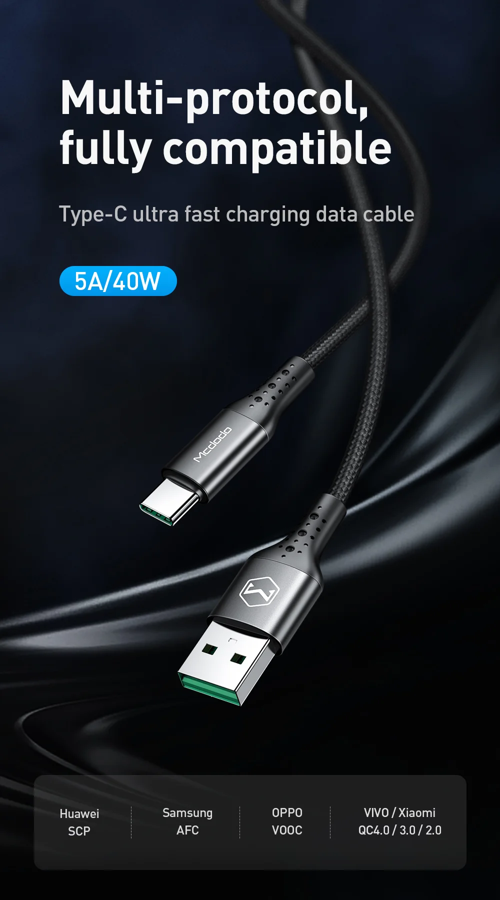 MCDODO for iPhone 15 Series 1.5M 5A Nylon Braided Type-C USB Charging Cable Cord for Samsung Huawei Xiaomi 1