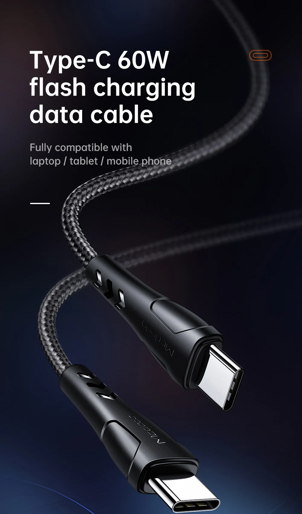 MCDODO for iPhone 15 Series Nylon Braided 1.2M USB-C to USB-C Fast Charger Cable for Samsung Huawei Xiaomi 1