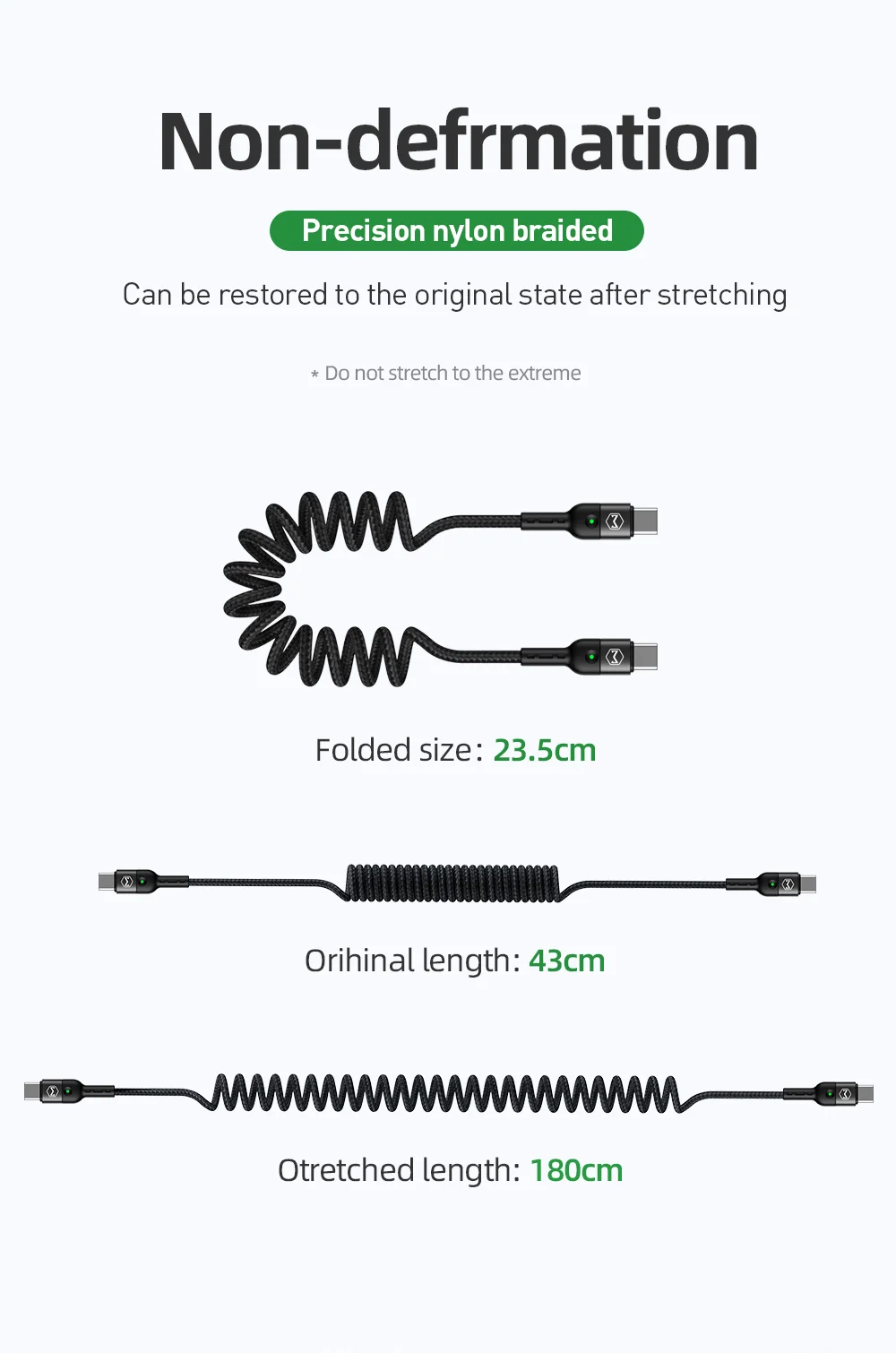 MCDODO for iPhone 15 Series Spring Coiled Type-C to Type-C Data Cable Power Delivery PD Fast Charger Cable 10