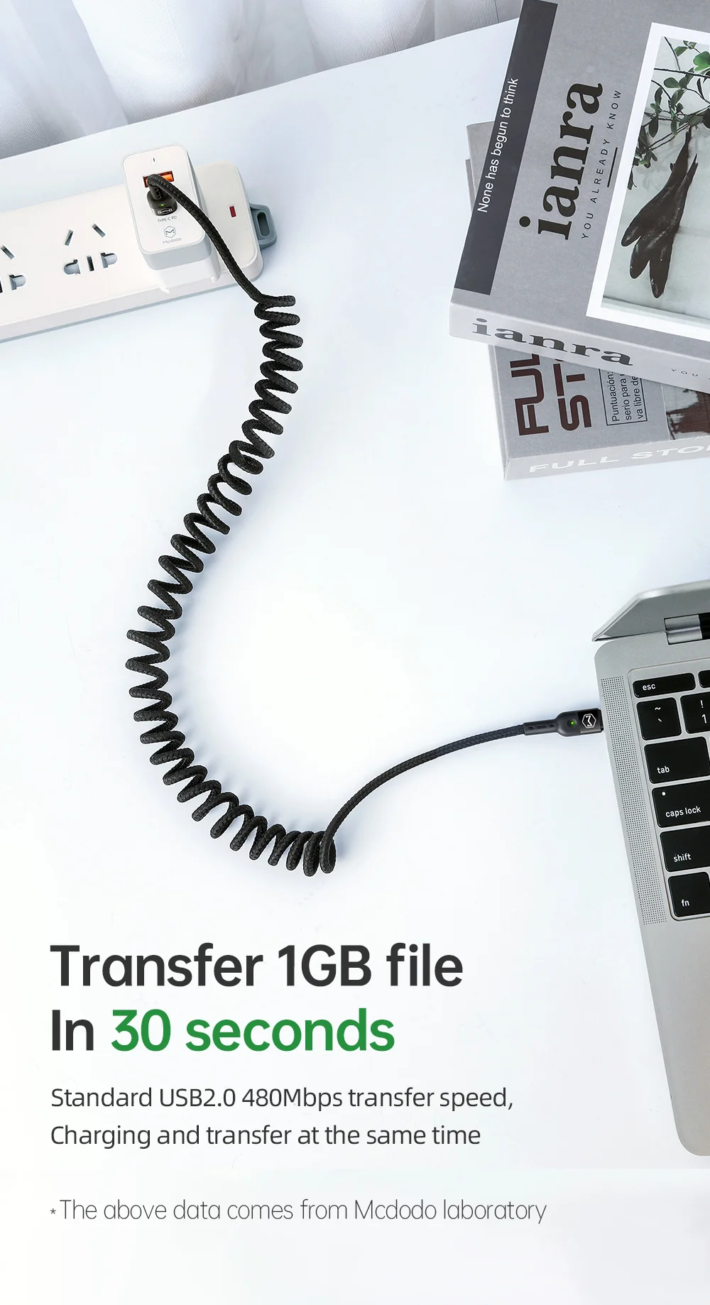 MCDODO for iPhone 15 Series Spring Coiled Type-C to Type-C Data Cable Power Delivery PD Fast Charger Cable 11