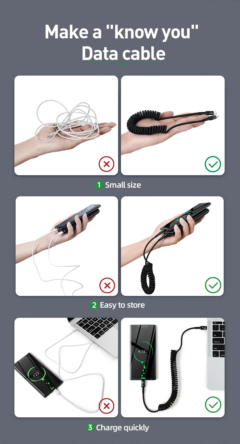 MCDODO for iPhone 15 Series Spring Coiled Type-C to Type-C Data Cable Power Delivery PD Fast Charger Cable 2