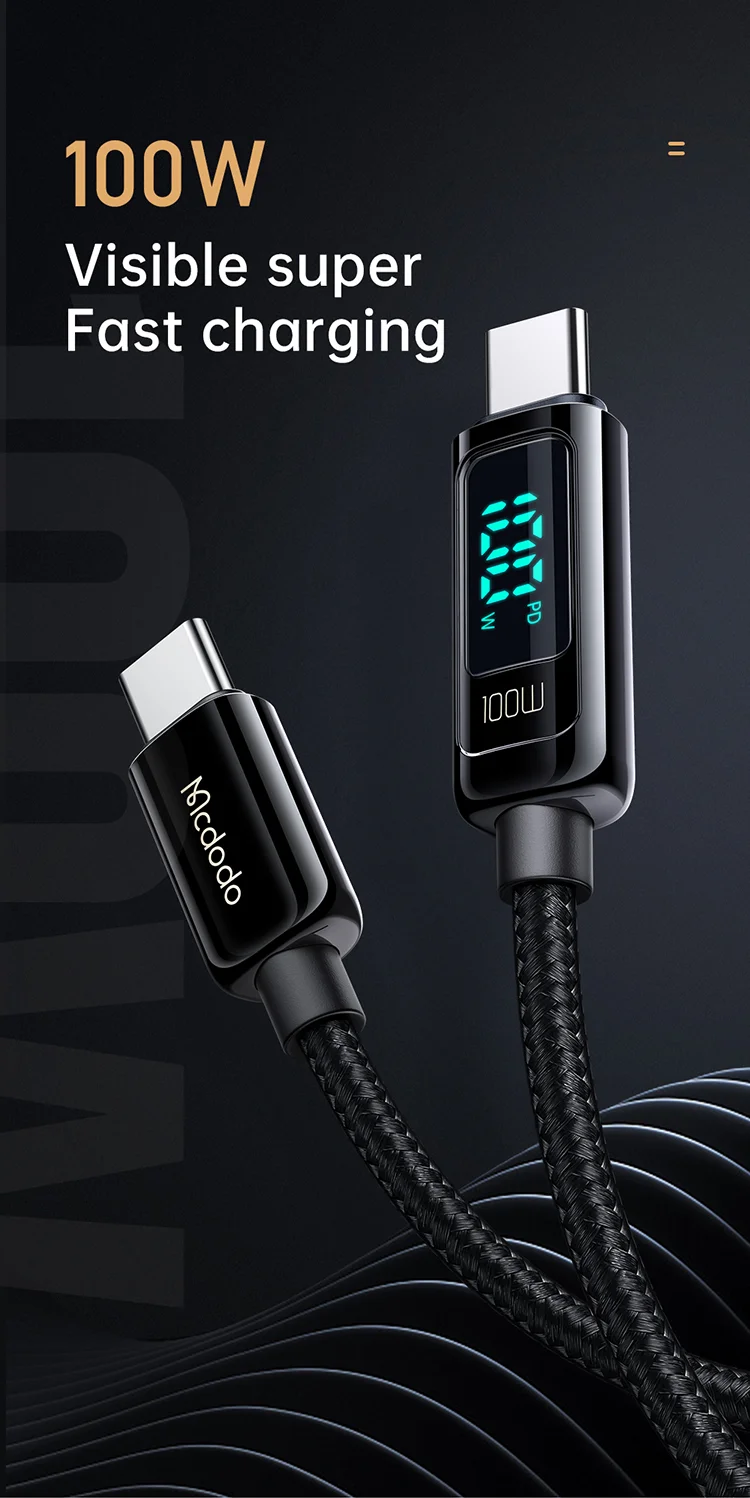 MCDODO CA-882 for iPhone 15 Series MDD Type-C to Type-C Data Cable 1.2m 100W Fast Charging Cord Wire with Digital Display - Black 1