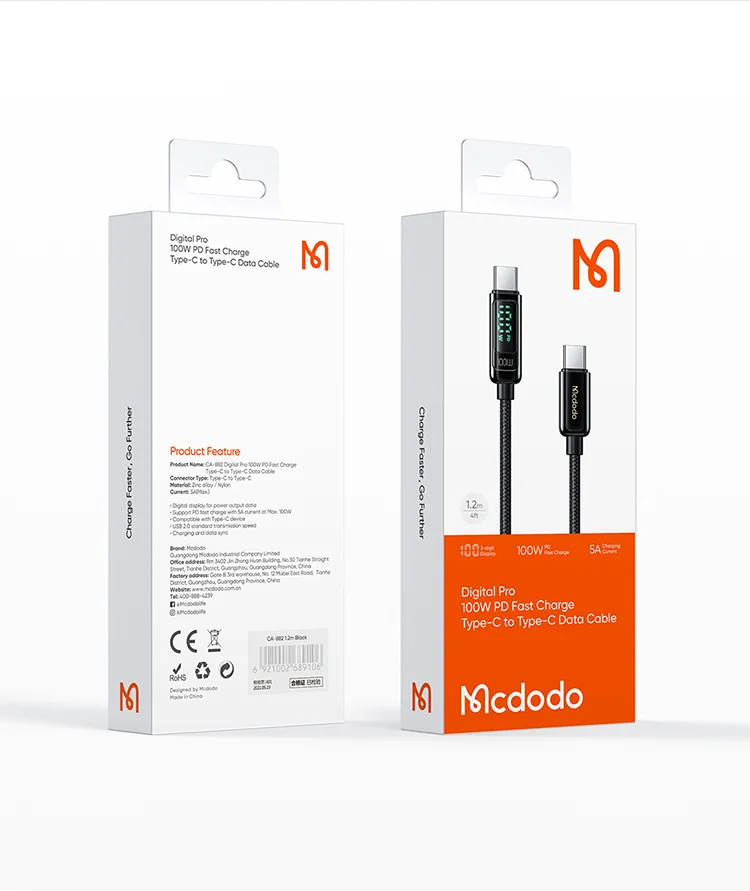 MCDODO CA-882 for iPhone 15 Series MDD Type-C to Type-C Data Cable 1.2m 100W Fast Charging Cord Wire with Digital Display - Black 13