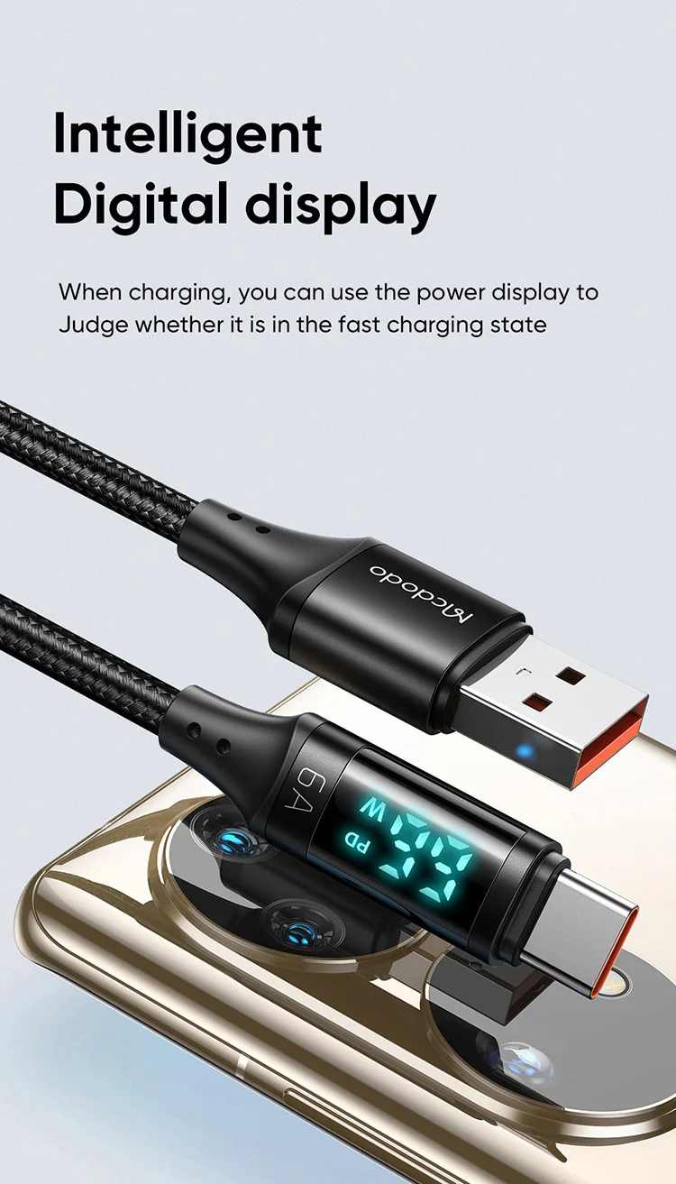 MCDODO MDD CA-1080 for iPhone 15 Series 1.2m Digital Display 6A Type-C Charge Data Cable Cord - Black 3