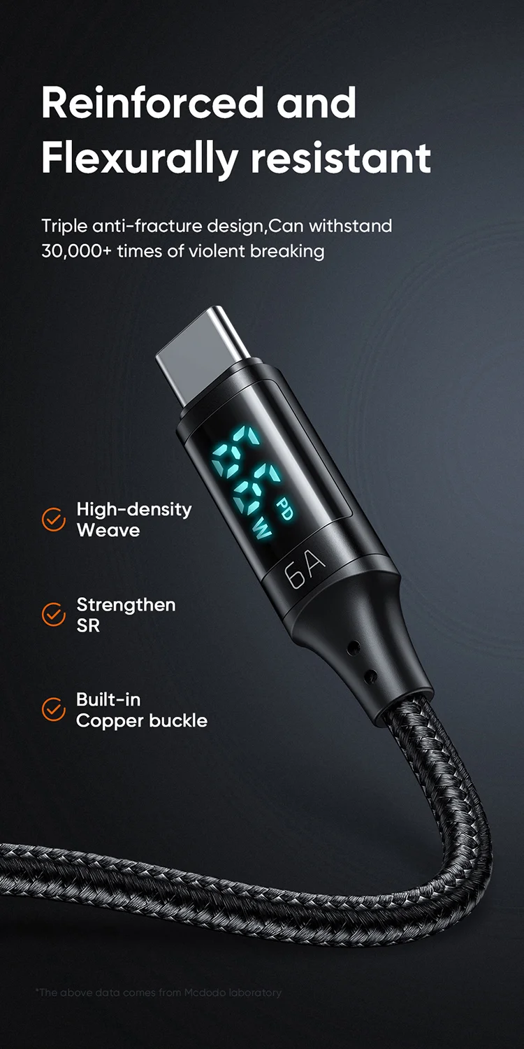 MCDODO MDD CA-1080 for iPhone 15 Series 1.2m Digital Display 6A Type-C Charge Data Cable Cord - Black 8