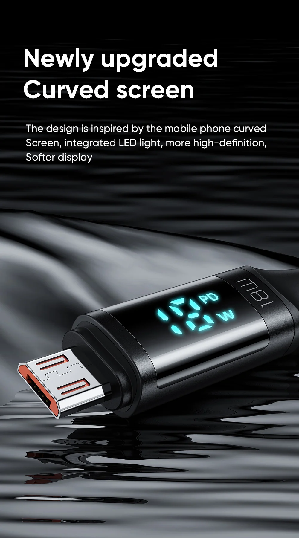 MCDODO CA-1070 1.2m USB A to Micro USB Cable 3A LED Display Charging Cord 480Mbps Data Transmission Cable - Black 2