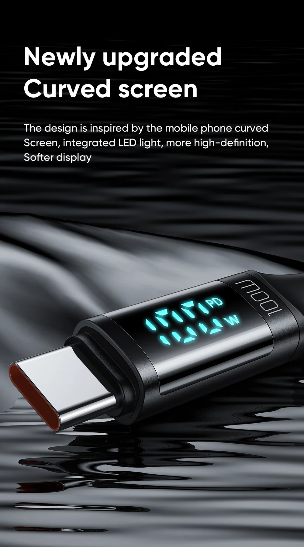MCDODO MDD CA-1100 1.2m Type C Charging Cable LED Display 100W Fast Charging Cord 480Mbps Data Transmission Cable - Black 2