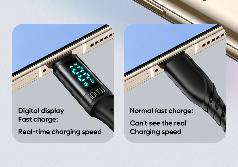 MCDODO MDD CA-1100 1.2m Type C Charging Cable LED Display 100W Fast Charging Cord 480Mbps Data Transmission Cable - Black 4