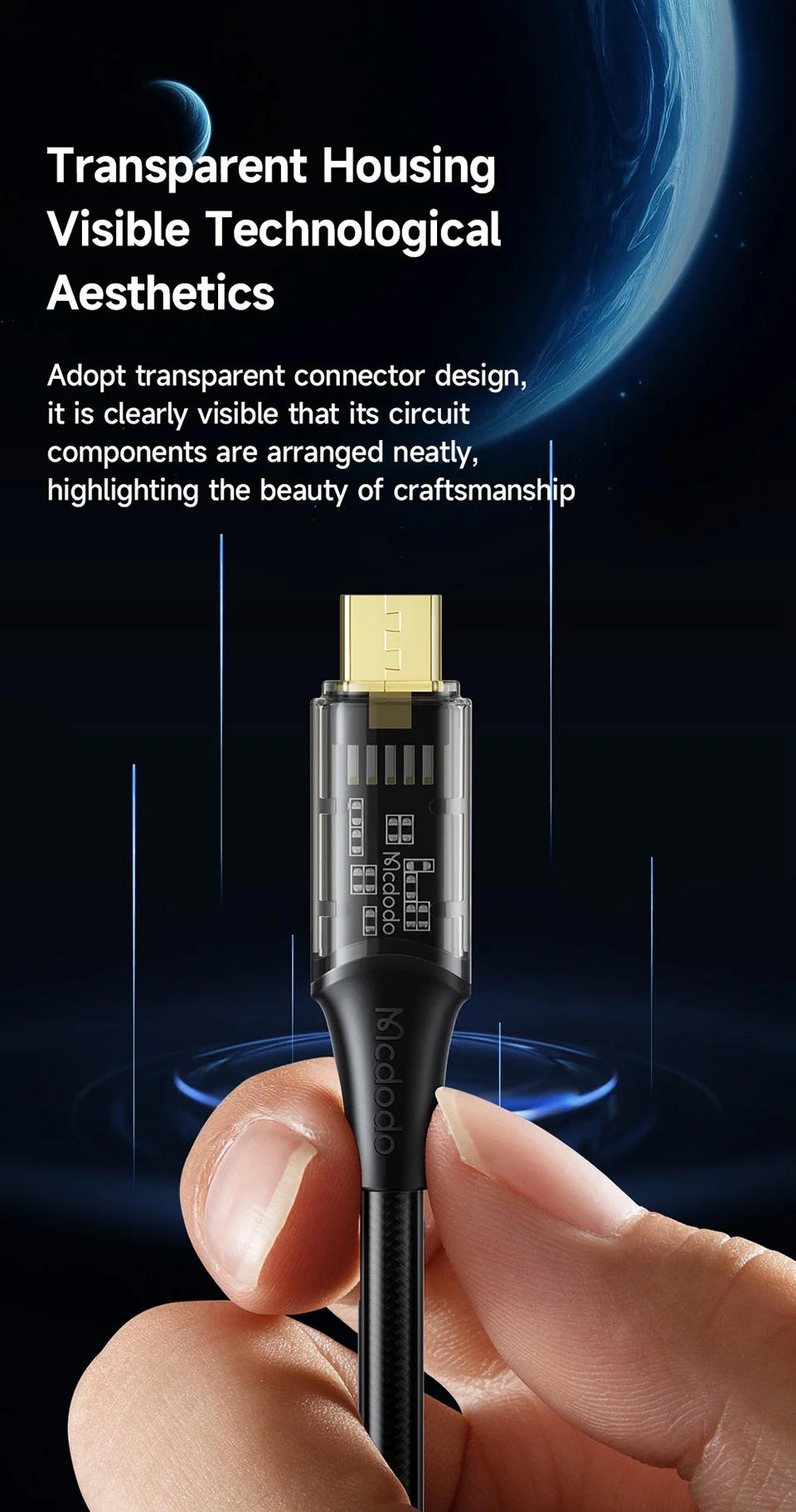 MCDODO CA-210 MDD Amber Series 1.8m 3A Micro USB Transparent Design Data Cable Android Phone Charging Cord - Orange 2